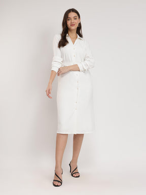 V-Neck Shirt Dress - White