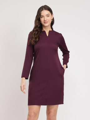 Front Zip Shift Dress - Wine