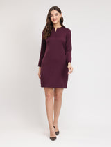 Front Zip Shift Dress - Wine