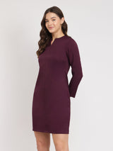 Front Zip Shift Dress - Wine