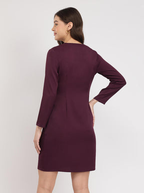 Front Zip Shift Dress - Wine