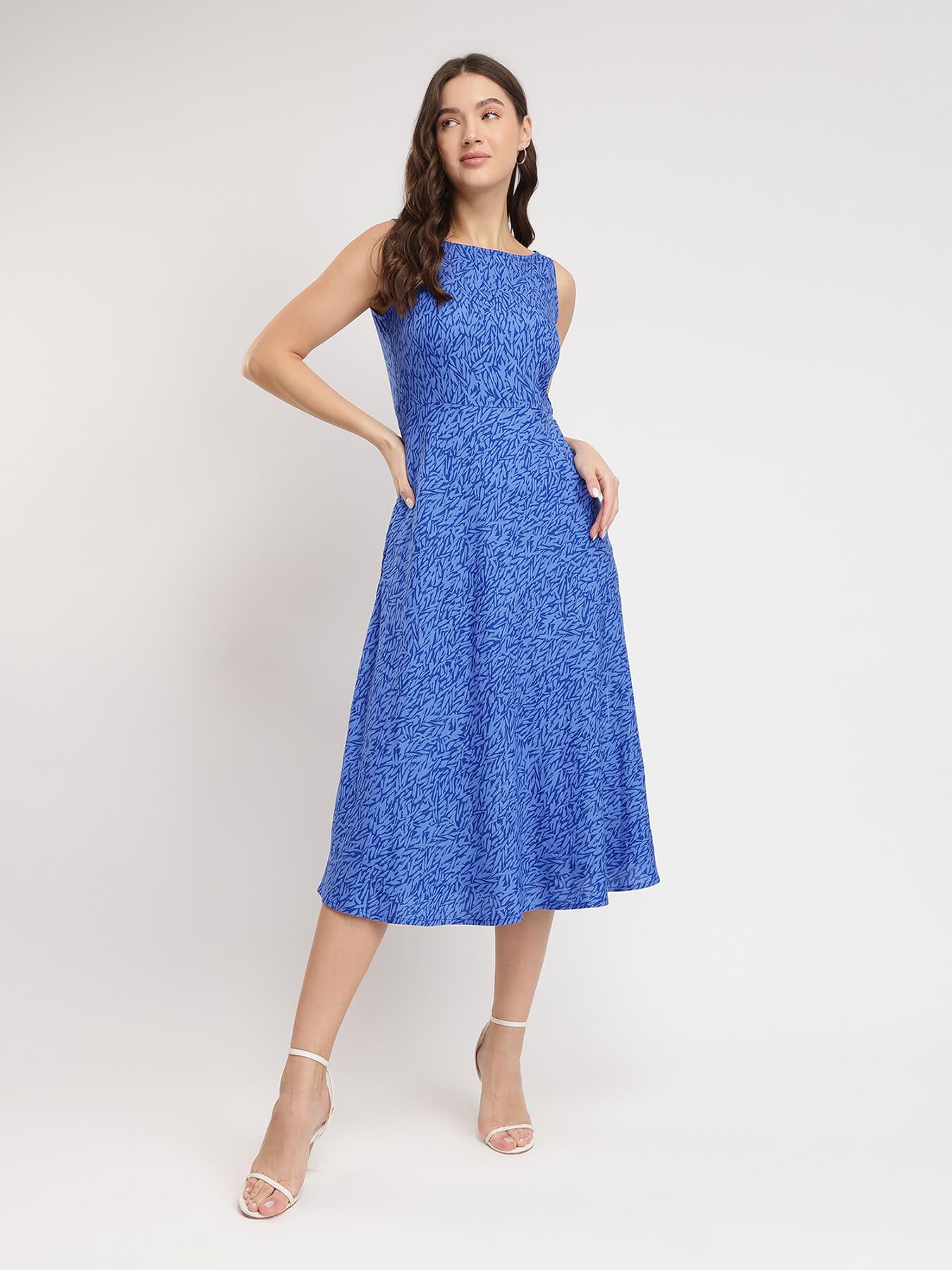 Abstract Print Midi Dress - Blue