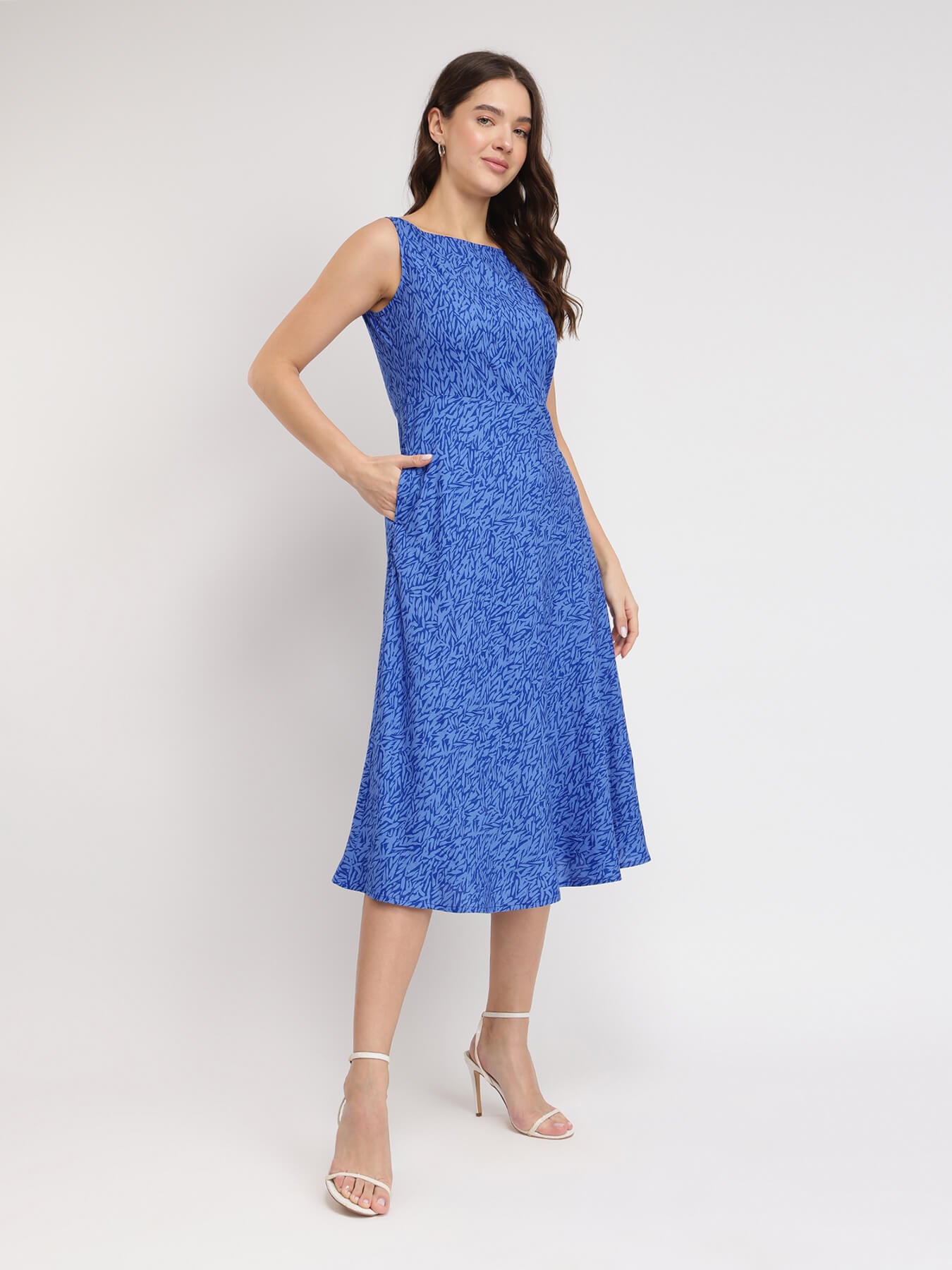 Abstract Print Midi Dress - Blue