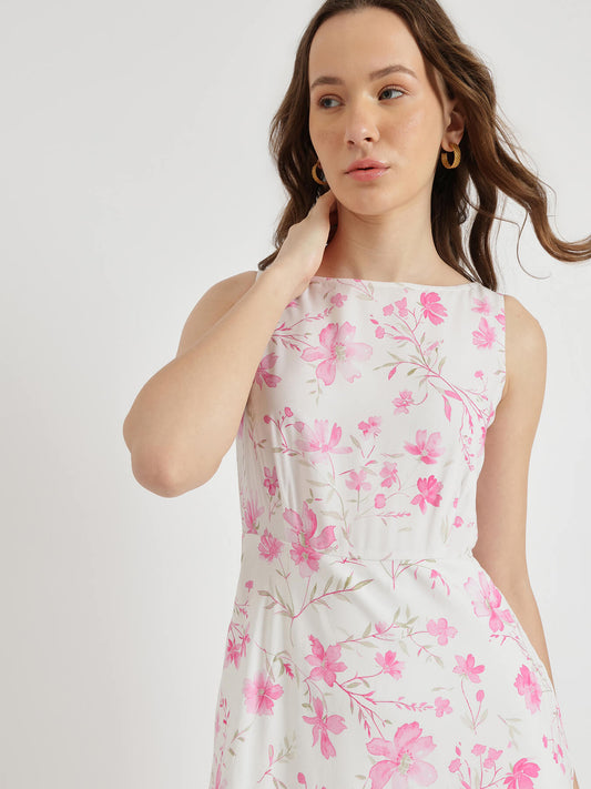 Floral Midi Dress - White