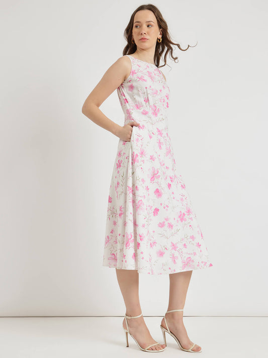 Floral Midi Dress - White