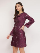 Stretchable Satin A-line Dress - Burgundy