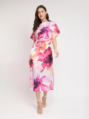 Satin Floral Kimono Dress - White