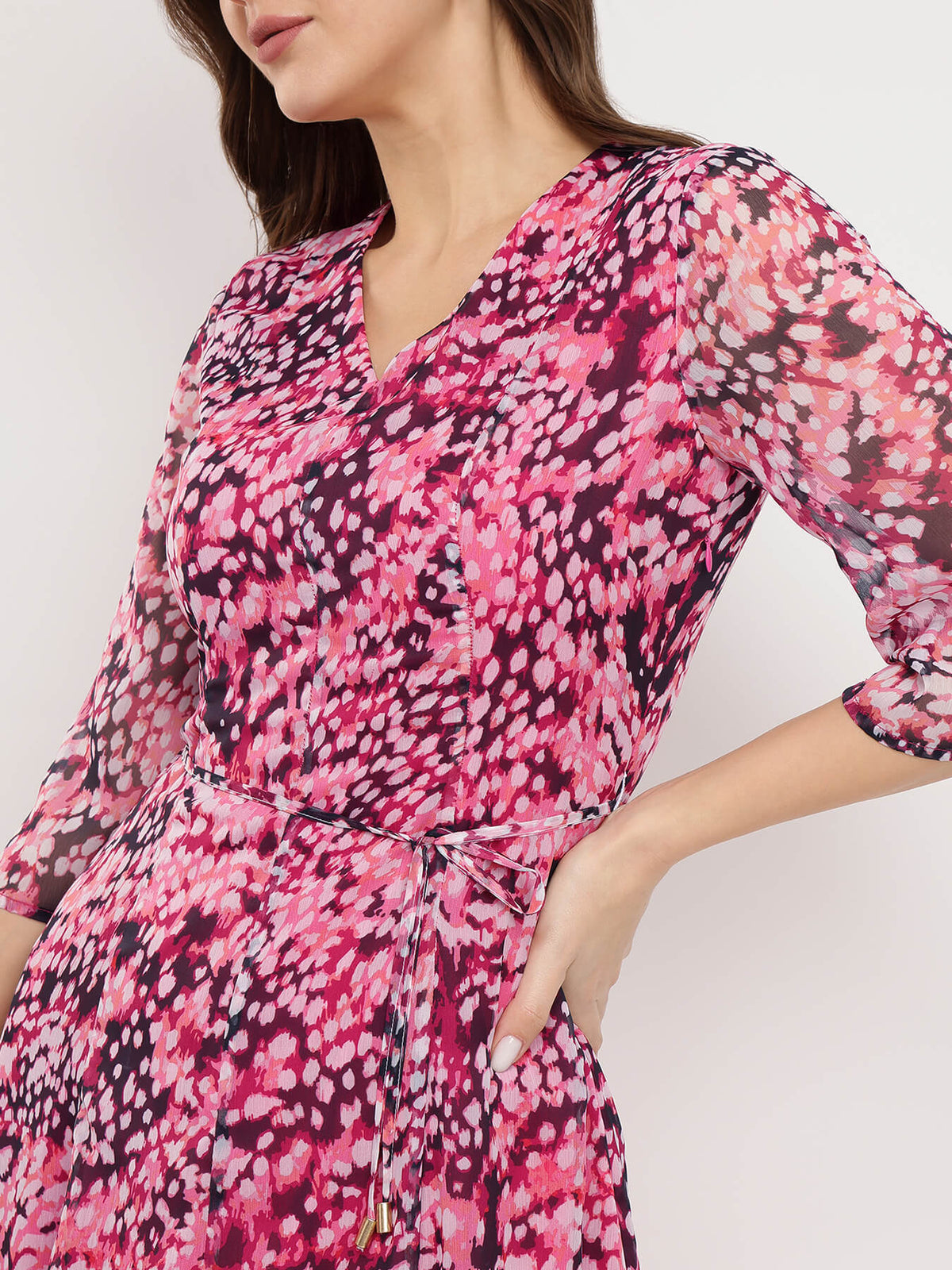 Animal Print Flared Dress - Pink