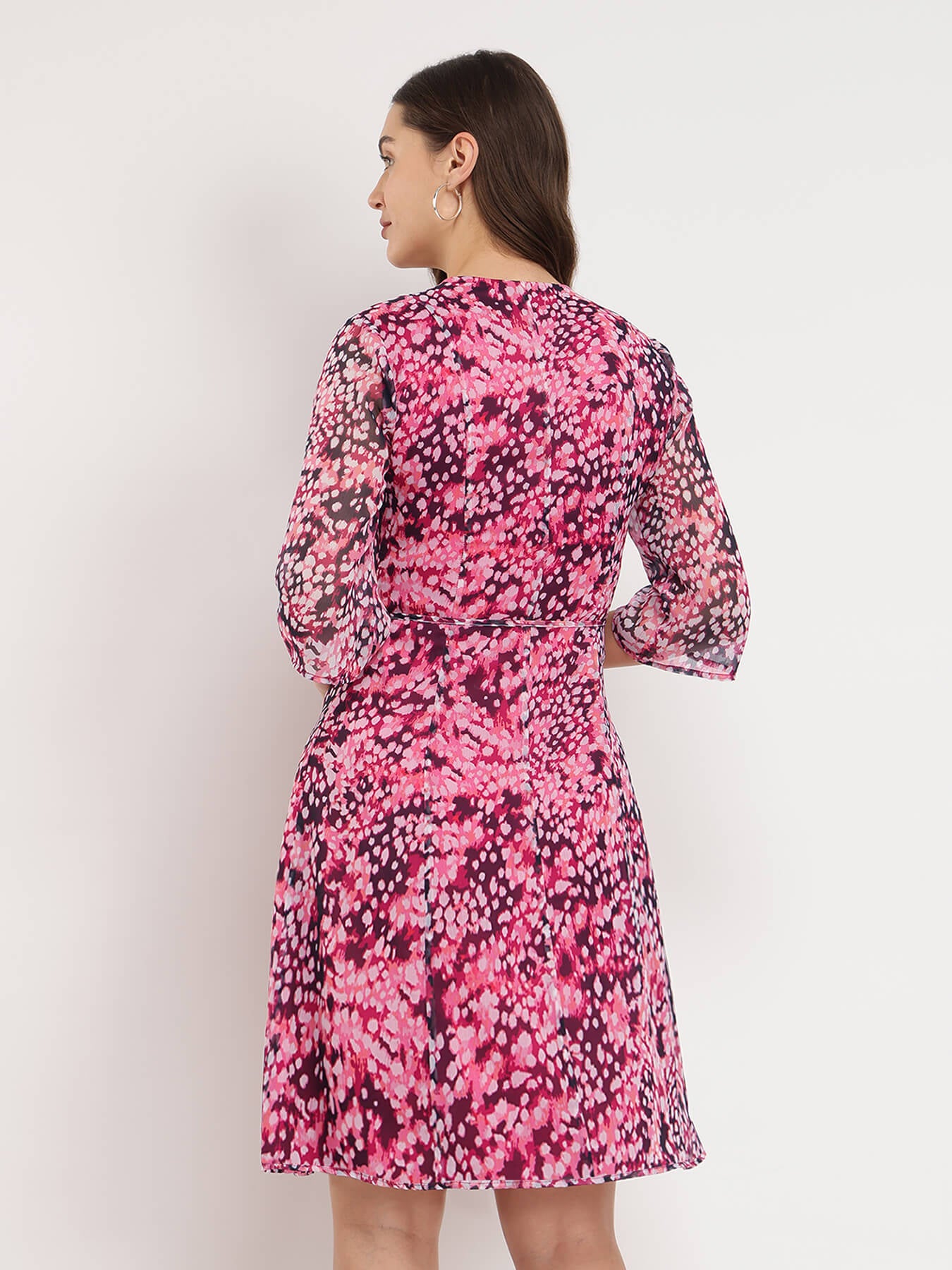 Animal Print Flared Dress - Pink