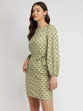 Balloon Sleeve Shift Dress - Multicolour