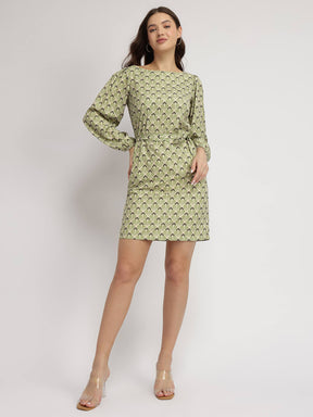 Balloon Sleeve Shift Dress - Multicolour