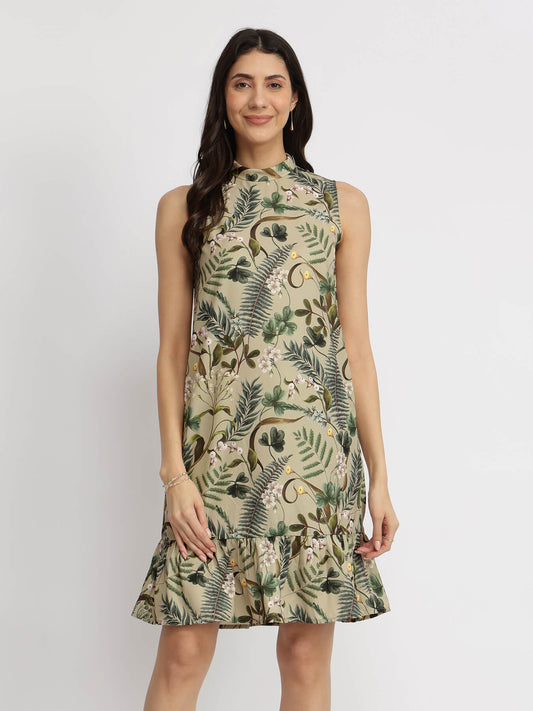 Floral Shift Dress - Beige