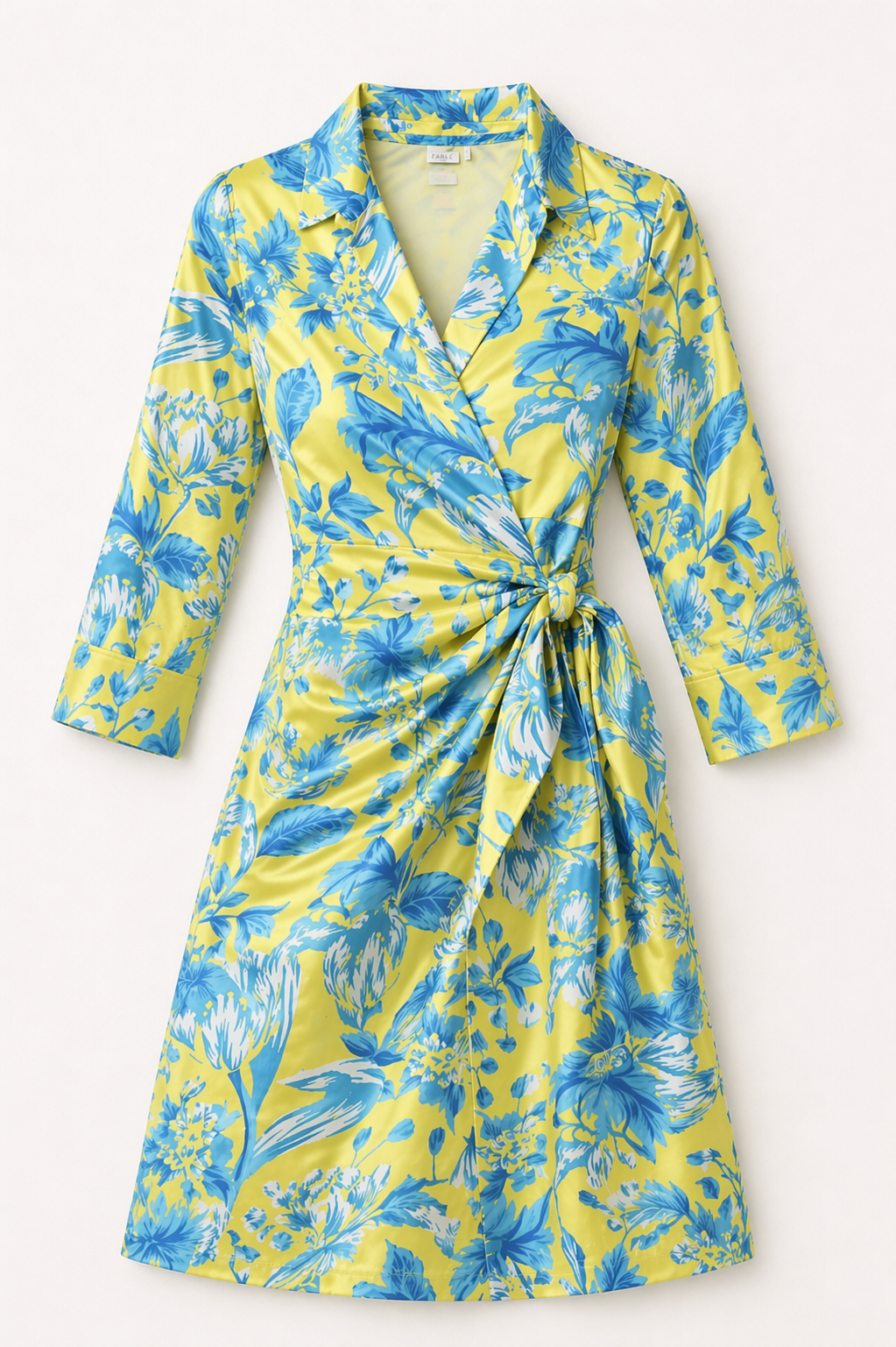 Satin Floral Wrap Dress - Green