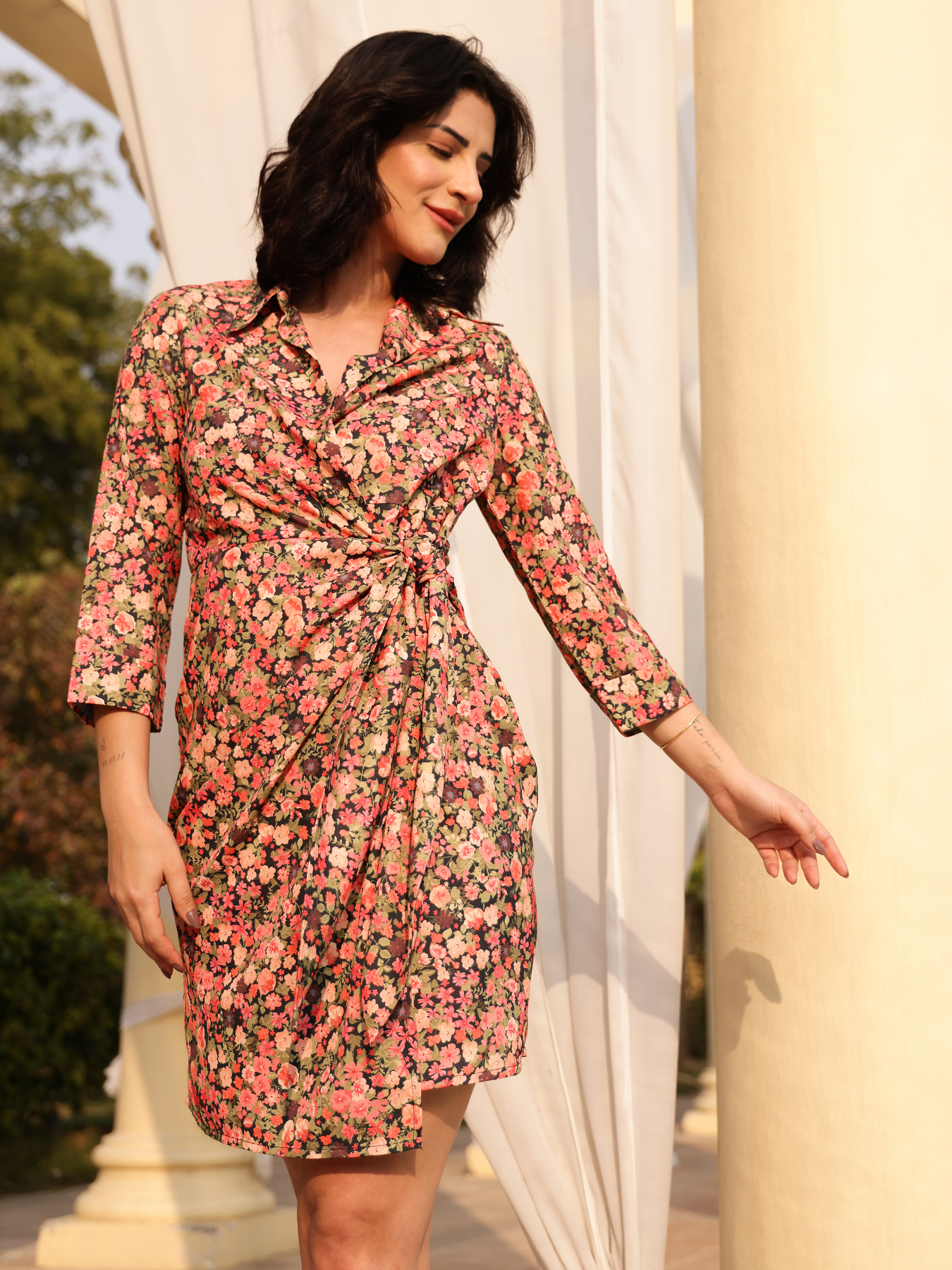 Floral Wrap Dress - Multicolour