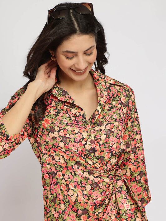 Floral Wrap Dress - Multicolour