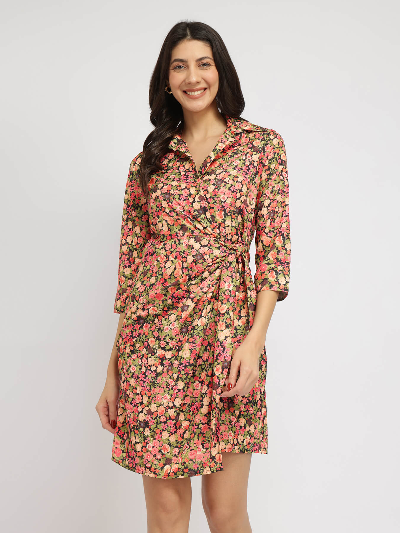 Floral Wrap Dress - Multicolour
