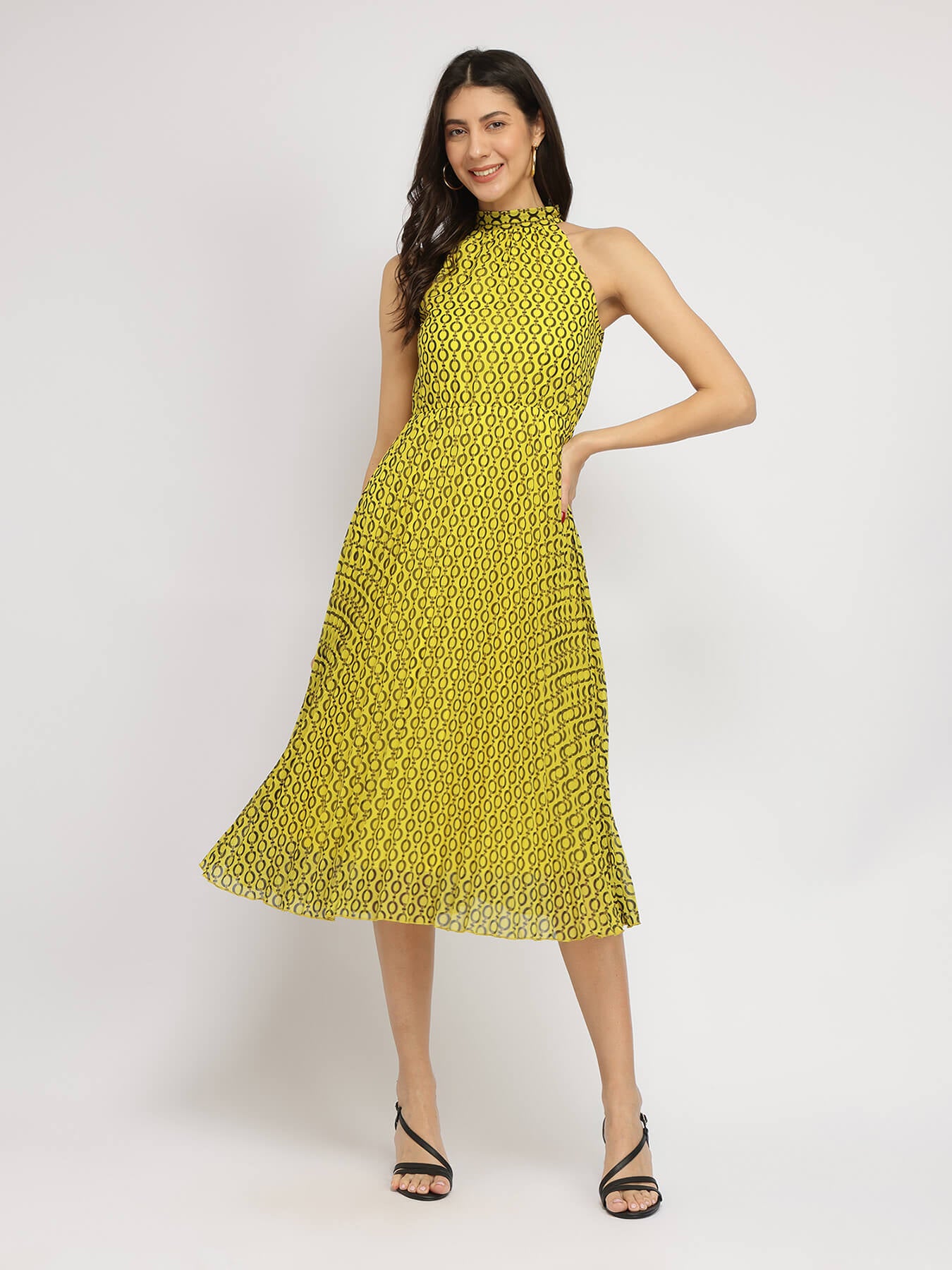Fit And Flare Midi Dress - Yellow