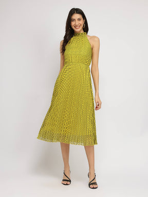 Fit And Flare Midi Dress - Yellow