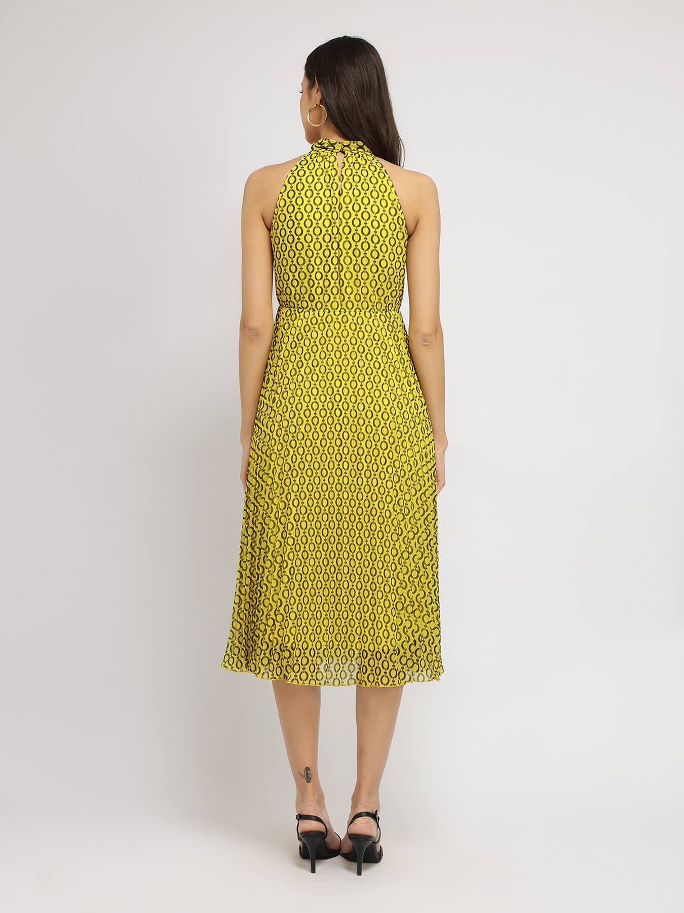 Fit And Flare Midi Dress - Yellow
