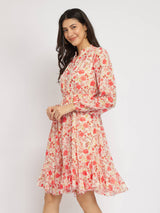 Fit And Flare Floral Dress - Orange