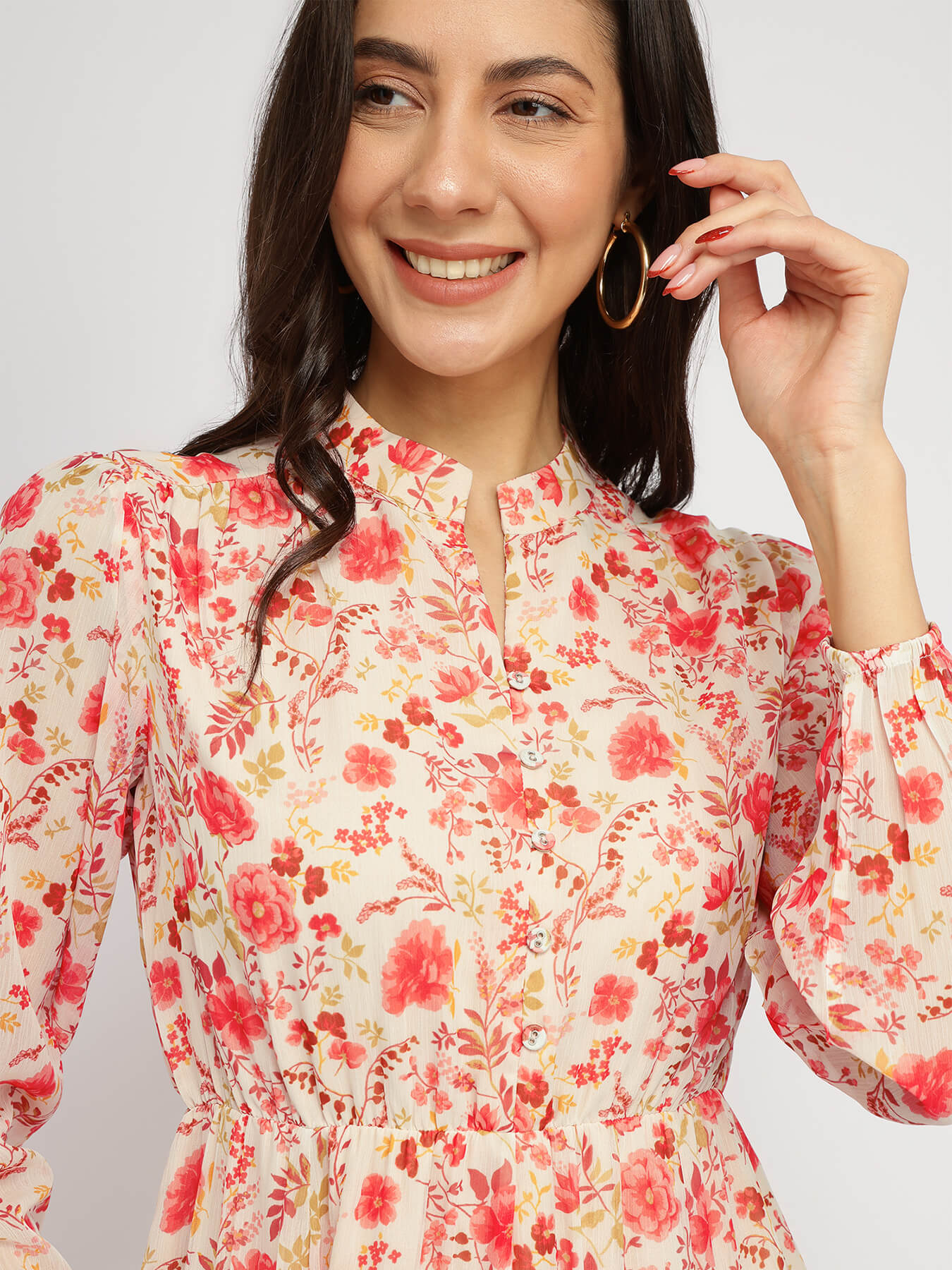 Fit And Flare Floral Dress - Orange