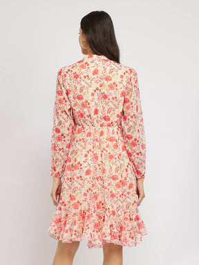 Fit And Flare Floral Dress - Orange