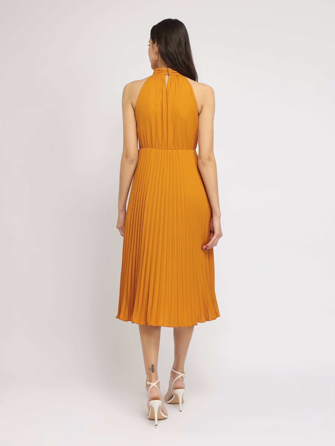 Pleated Halter Dress - Mustard