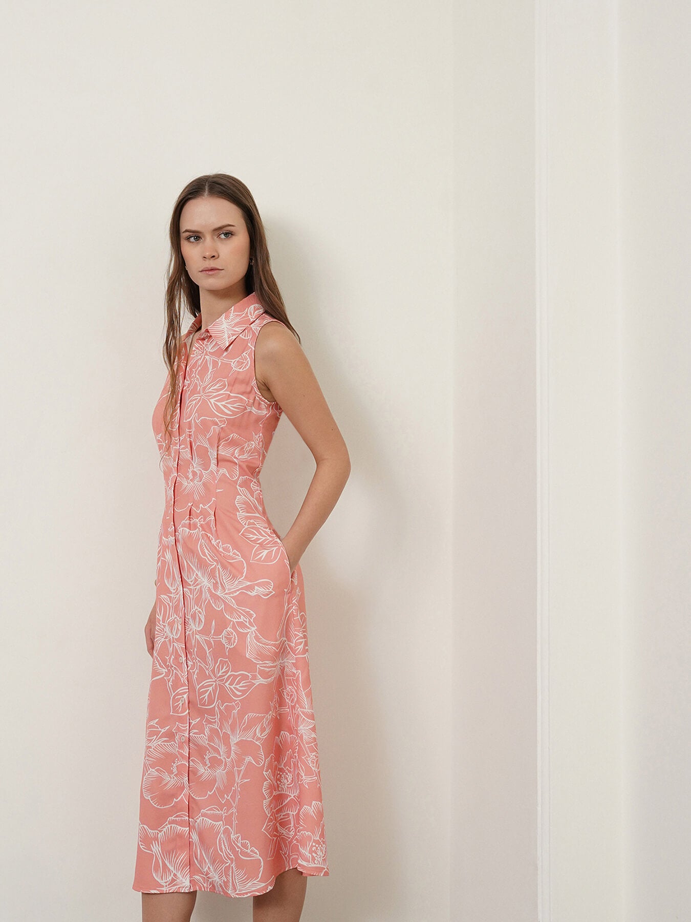 Floral Button Down Midi Dress - Pink
