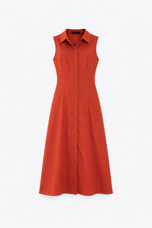 Button Down Midi Dress - Rust