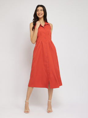 Button Down Midi Dress - Rust