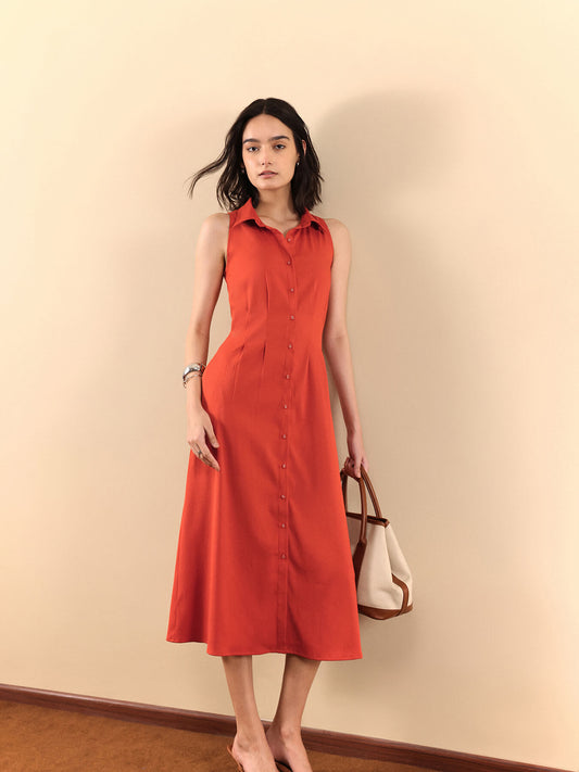 Button Down Midi Dress - Rust