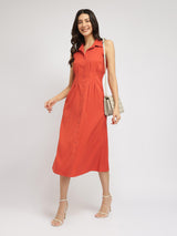 Button Down Midi Dress - Rust