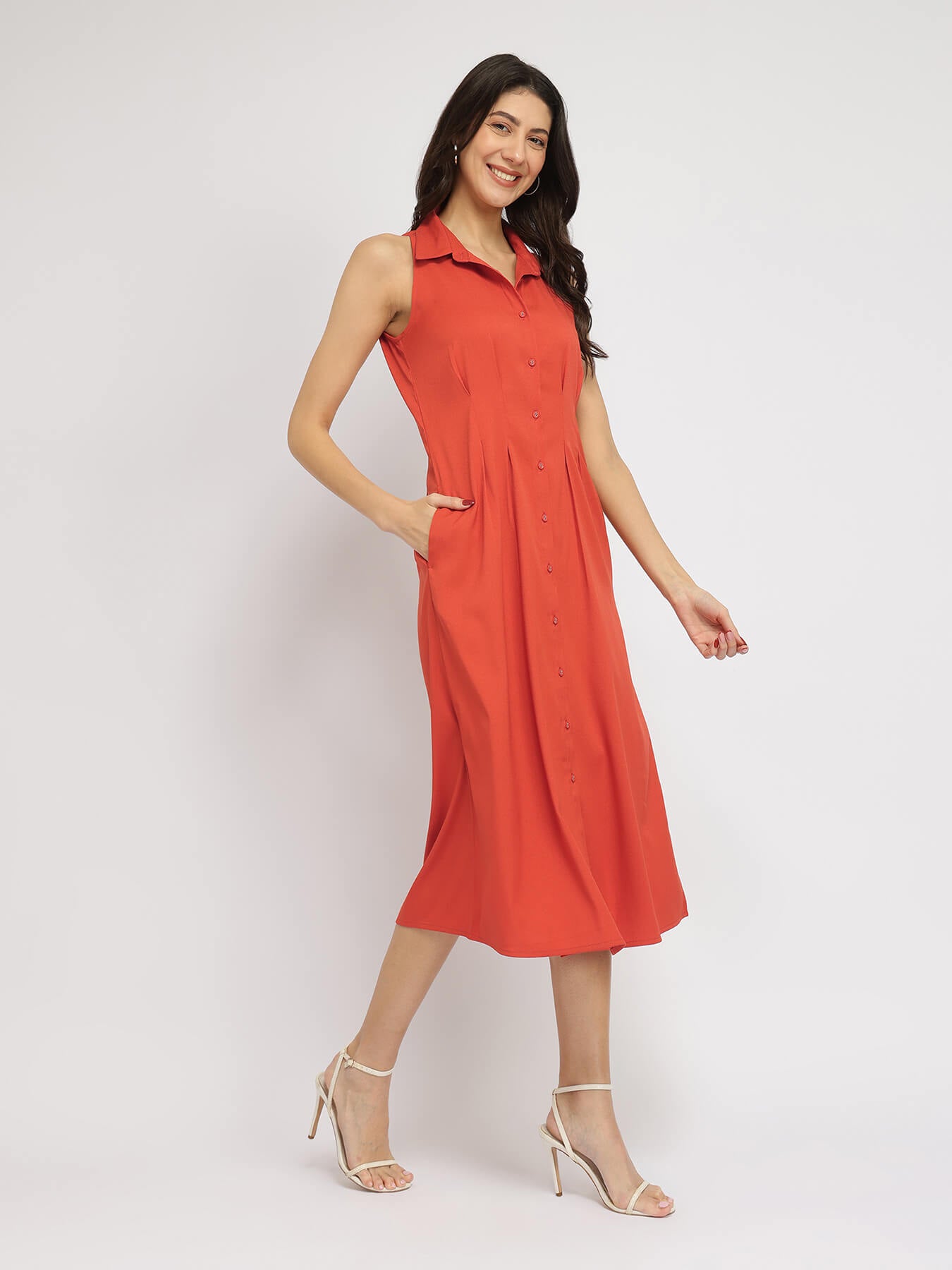 Button Down Midi Dress - Rust