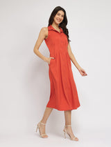 Button Down Midi Dress - Rust