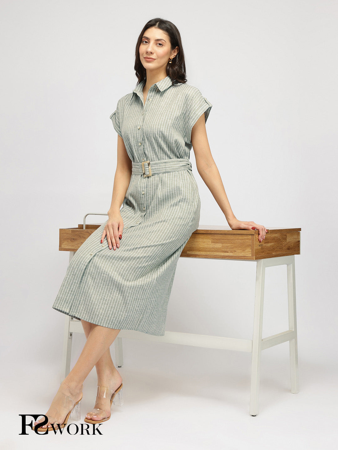 Cotton Shirt Dress - Olive