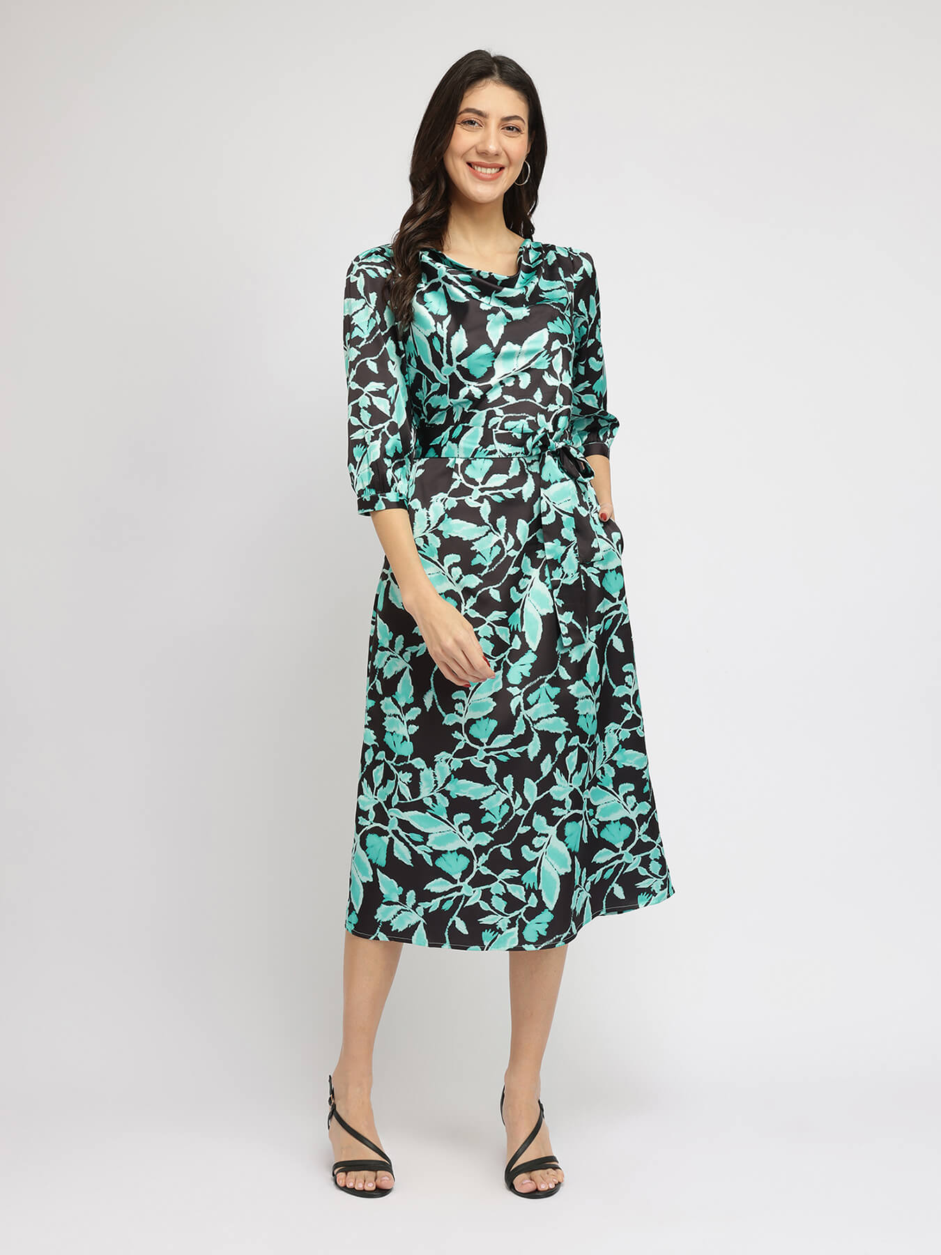 Satin Midi Dress -Teal