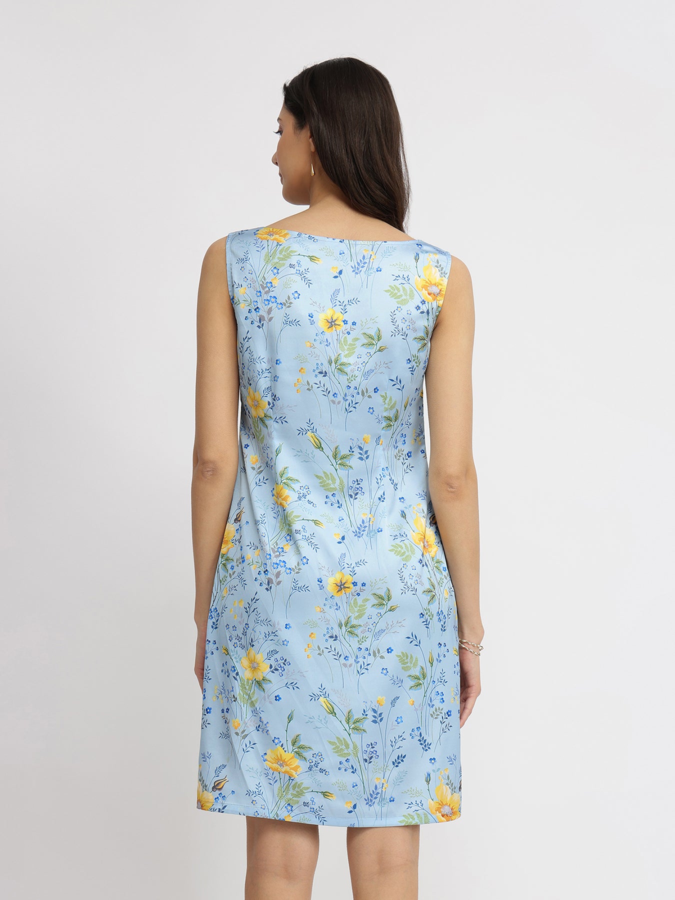 Satin Floral Shift Dress - Blue
