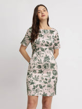 Satin Floral Shift Dress - Green