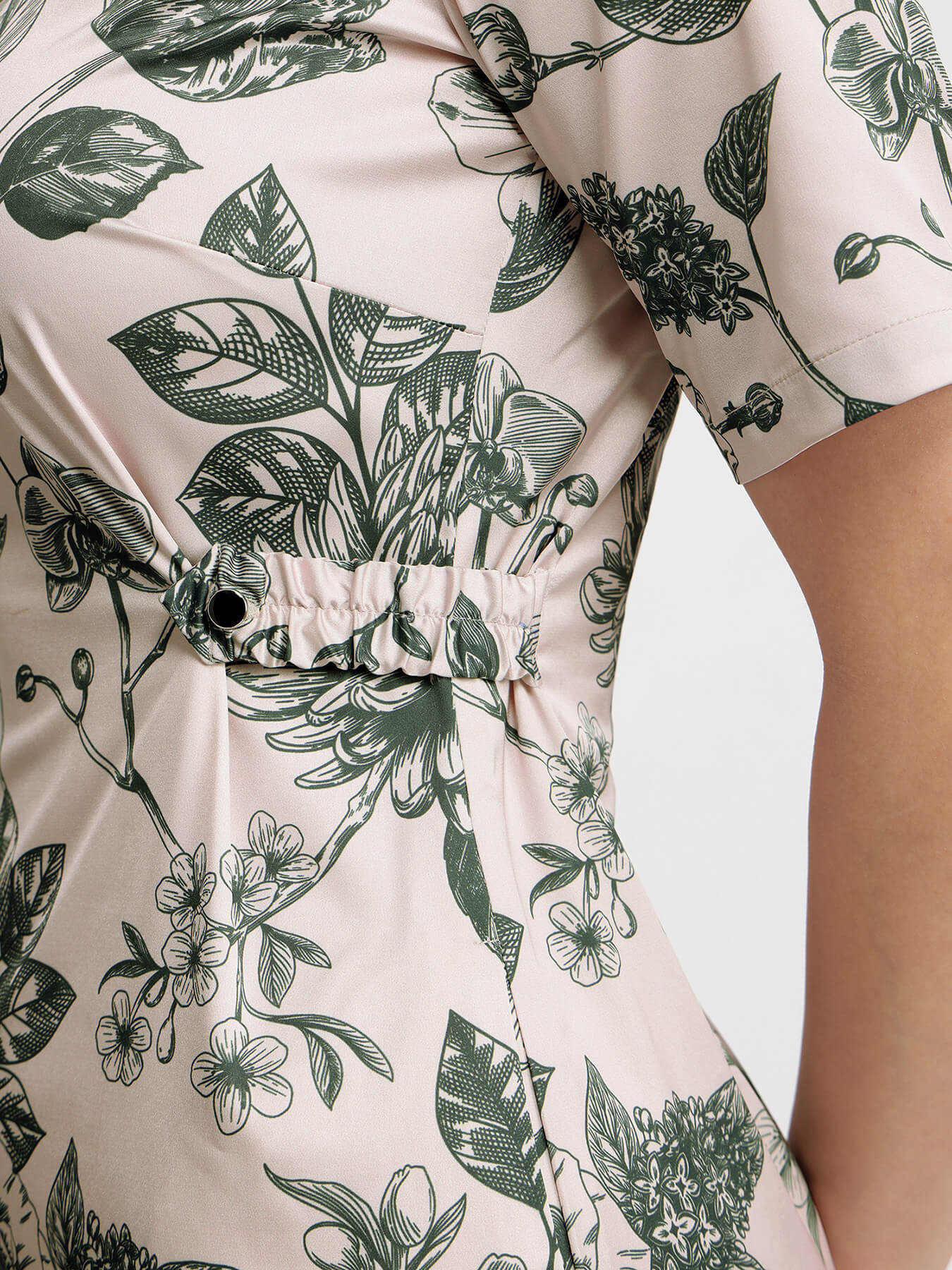 Satin Floral Shift Dress - Green