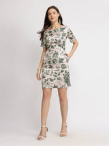 Satin Floral Shift Dress - Green