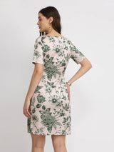 Satin Floral Shift Dress - Green