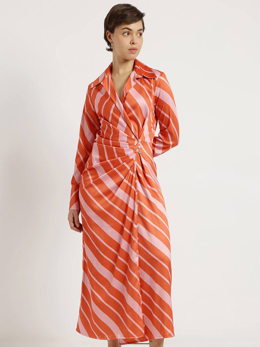 Striped Midi Dress - Orange