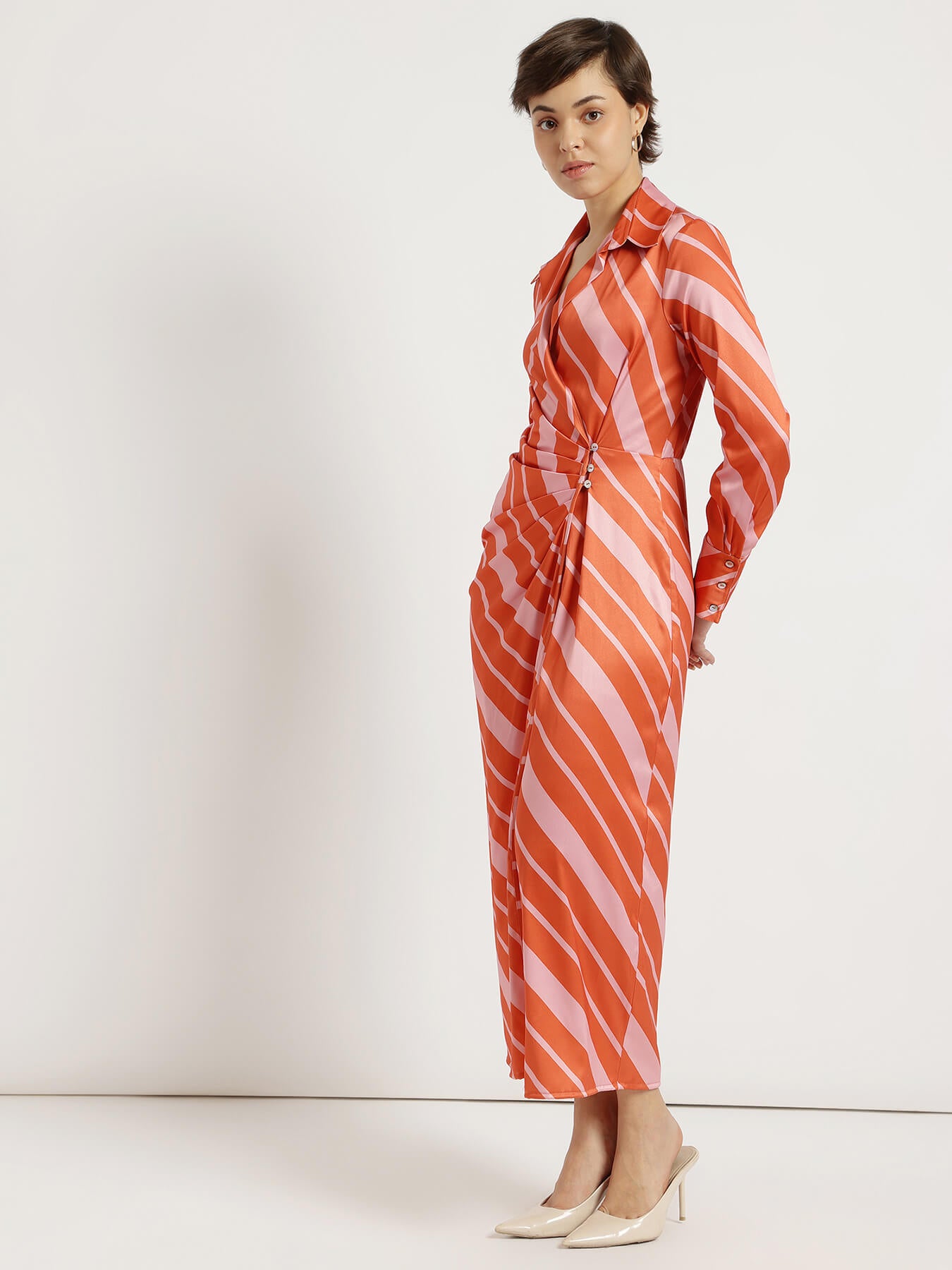 Striped Midi Dress - Orange