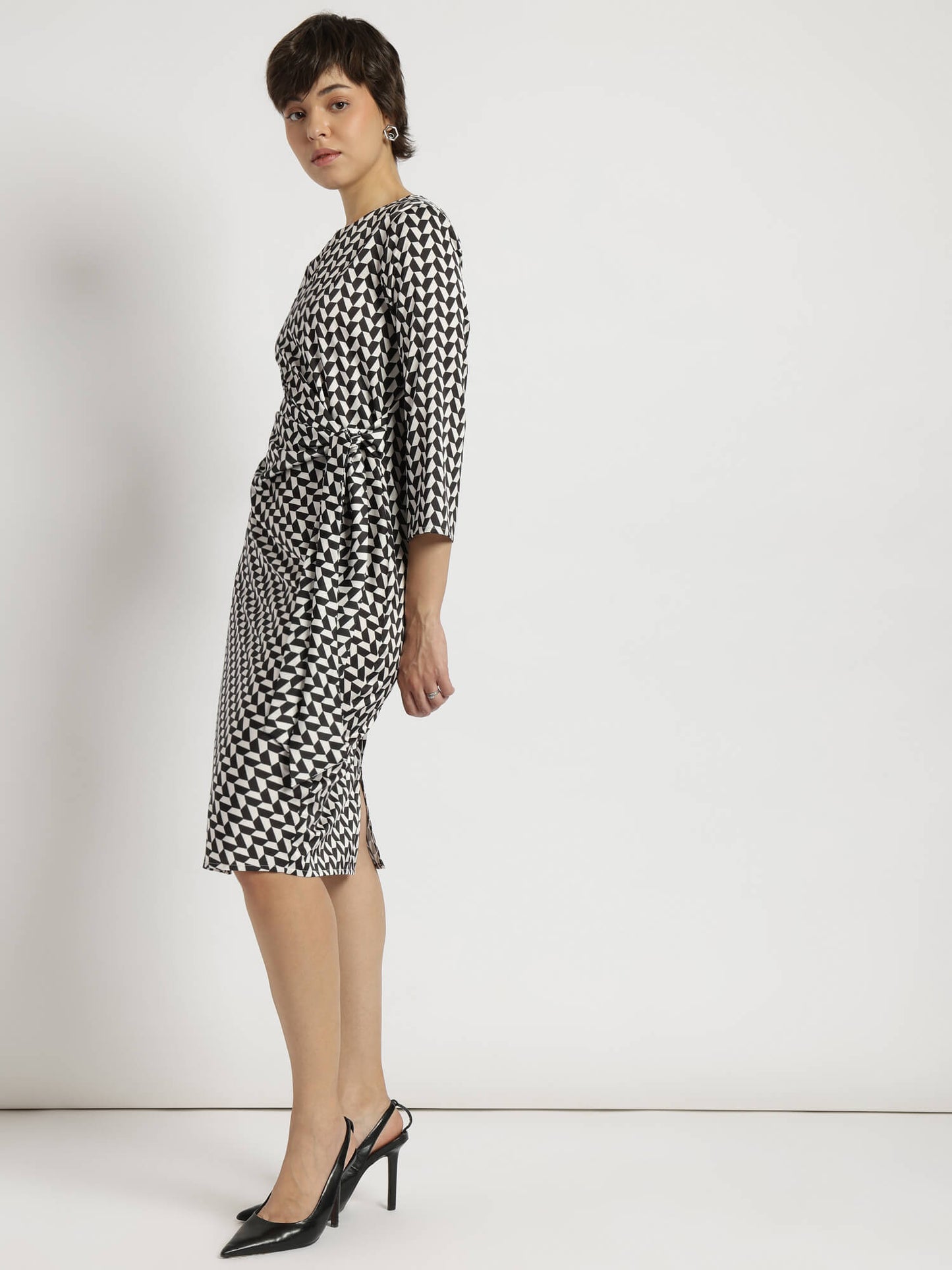 Satin Tie-Up Dress - Black