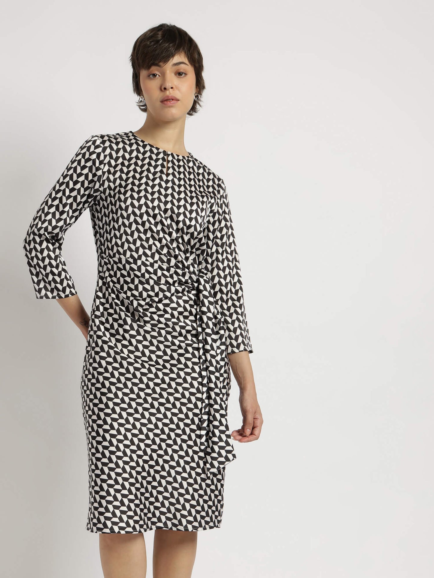 Satin Tie-Up Dress - Black