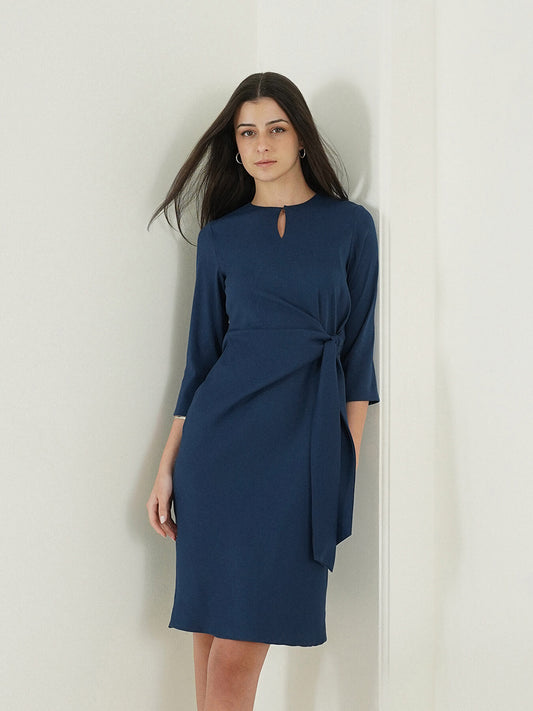 A-Line Tie-Up Dress - Navy Blue