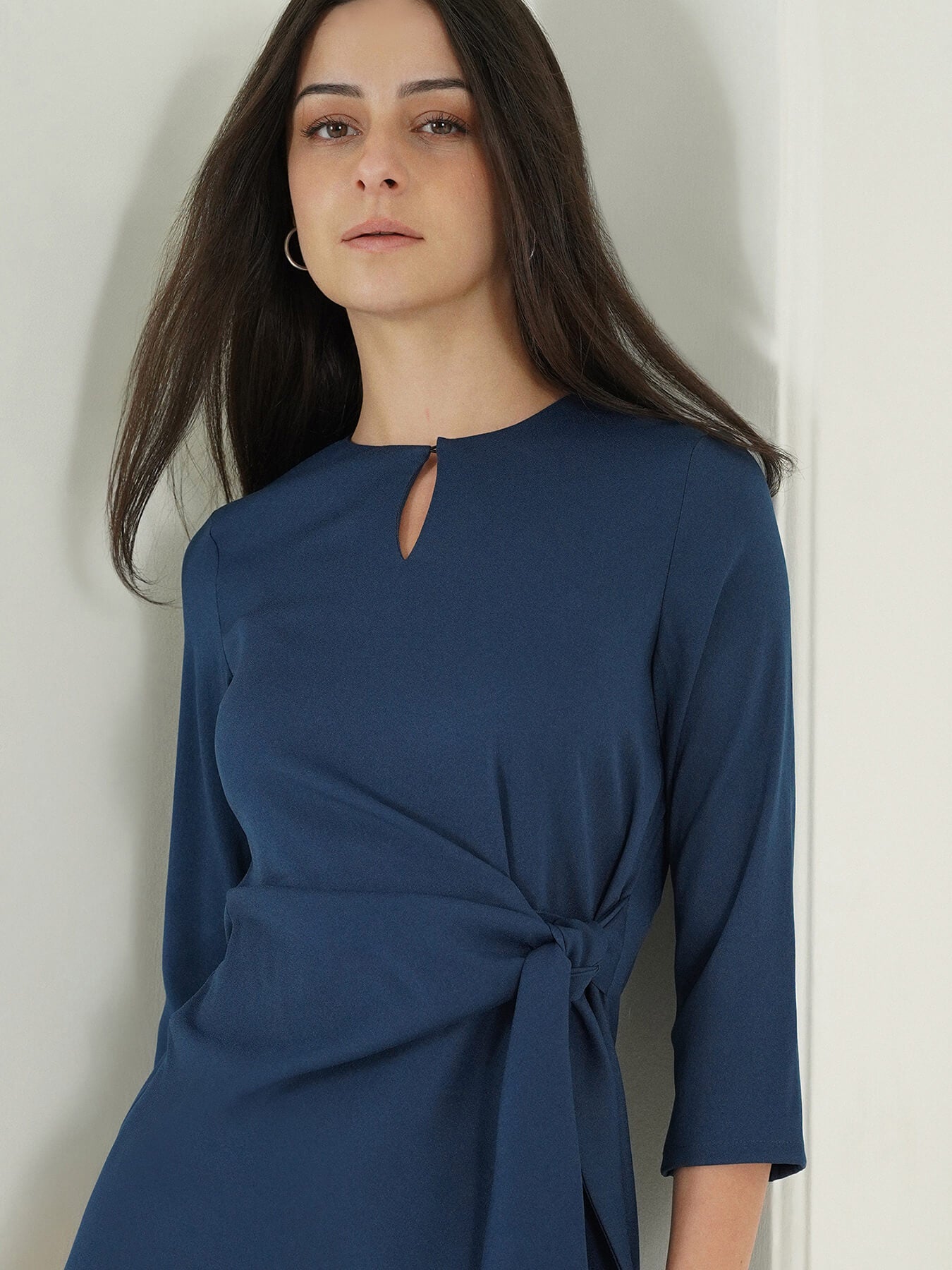 A-Line Tie-Up Dress - Navy Blue