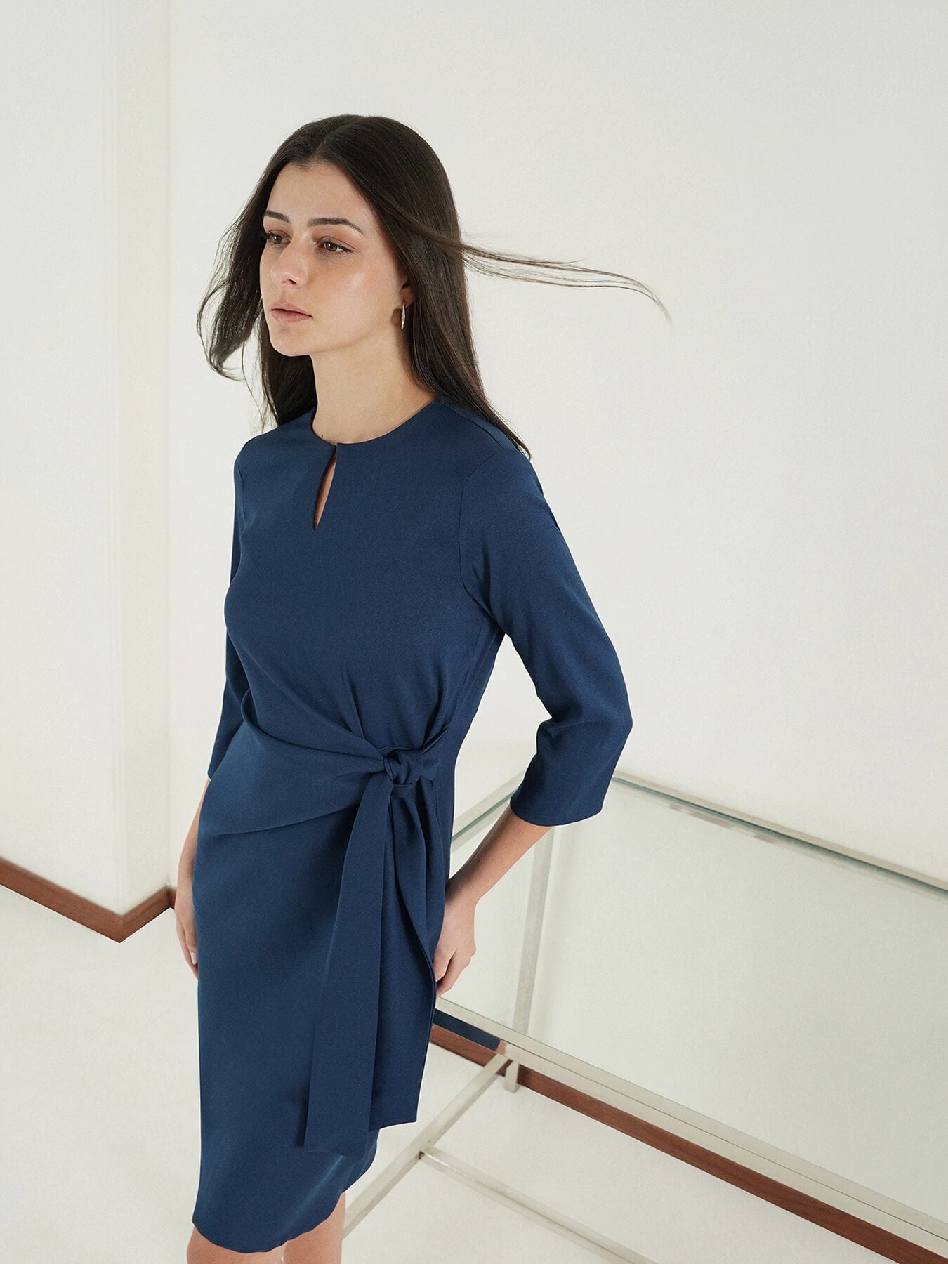 A-Line Tie-Up Dress - Navy Blue