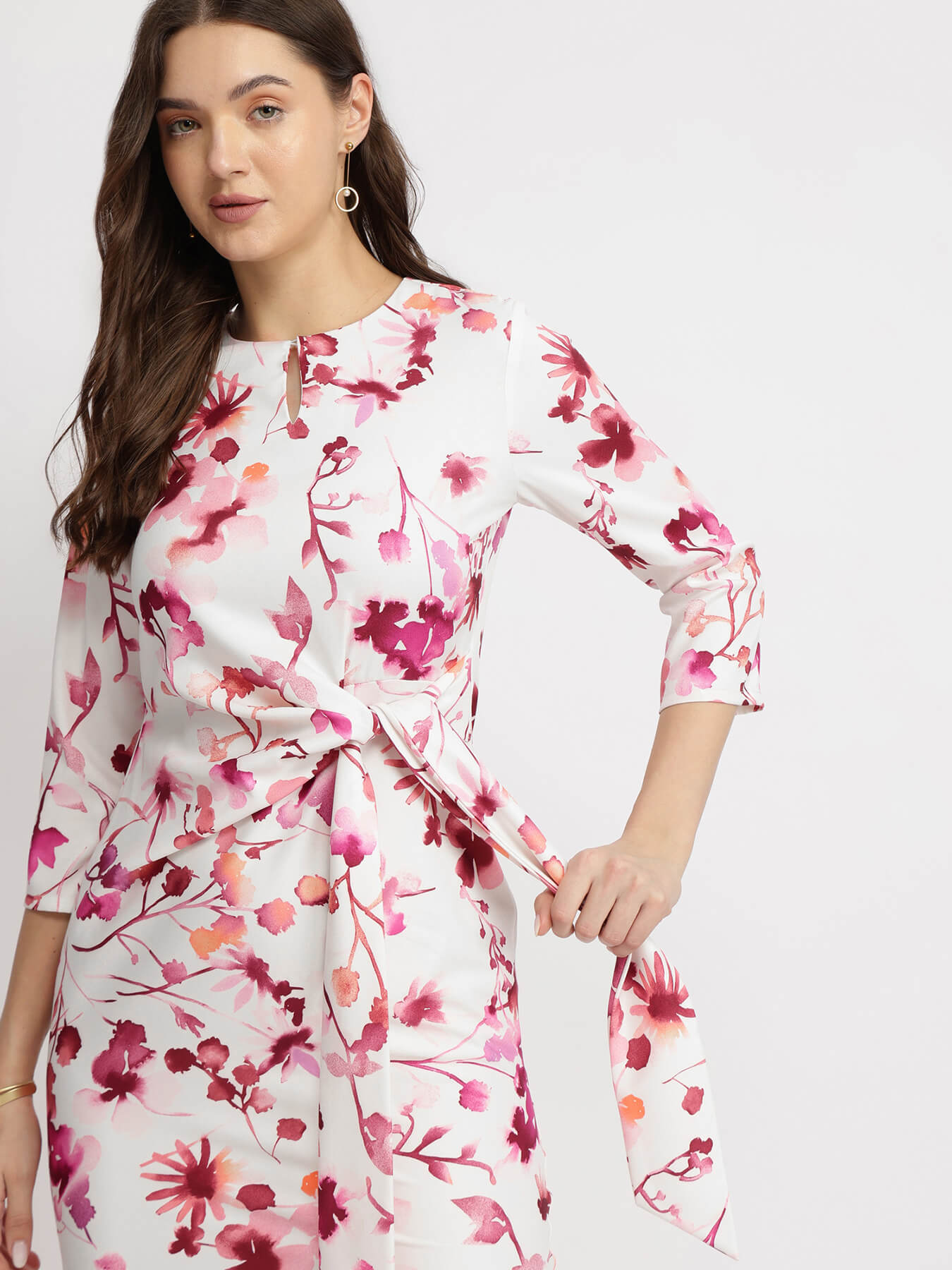 Floral Tie Up Dress - Pink