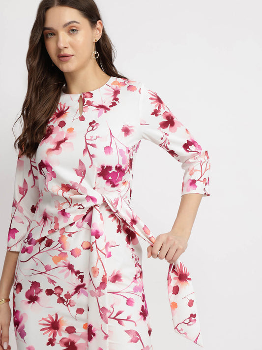 Floral Tie Up Dress - Pink